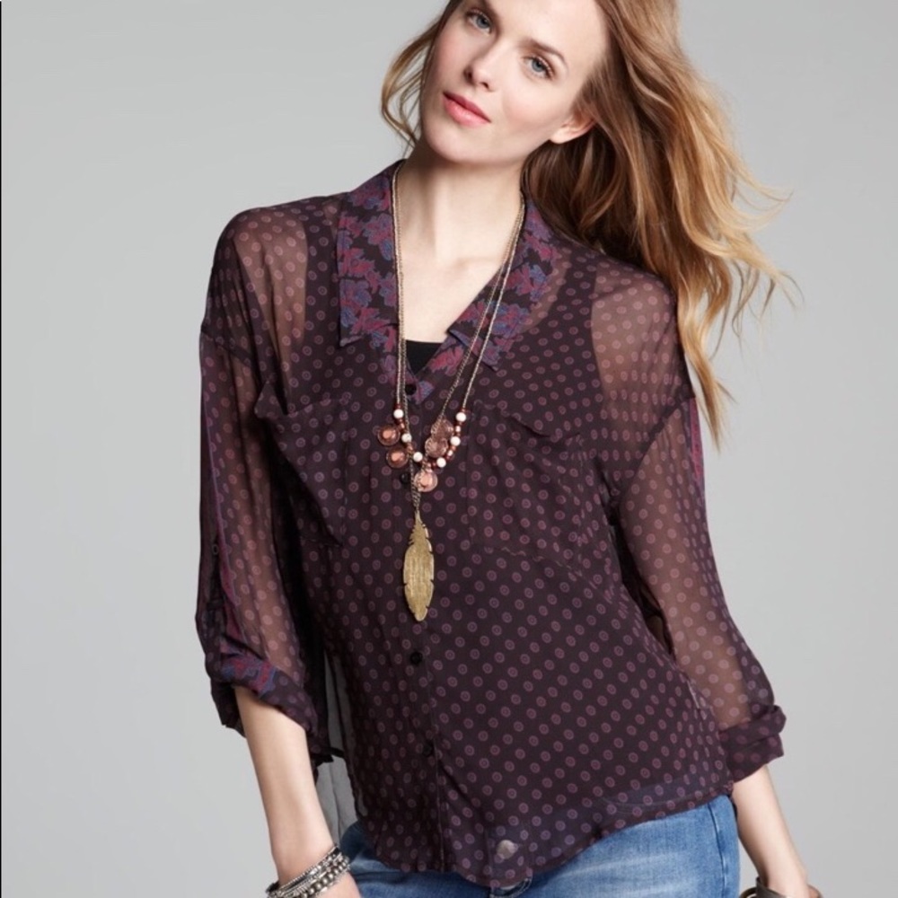 FREE PEOPLE Border Print Georgette Easy Rider Top